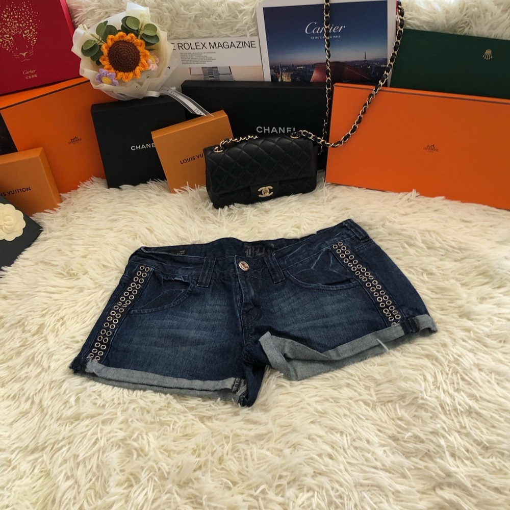 Buffalo David Bitton Dark Blue Denim Eyelet-Trim Shorts (Free Mystery Clothes)